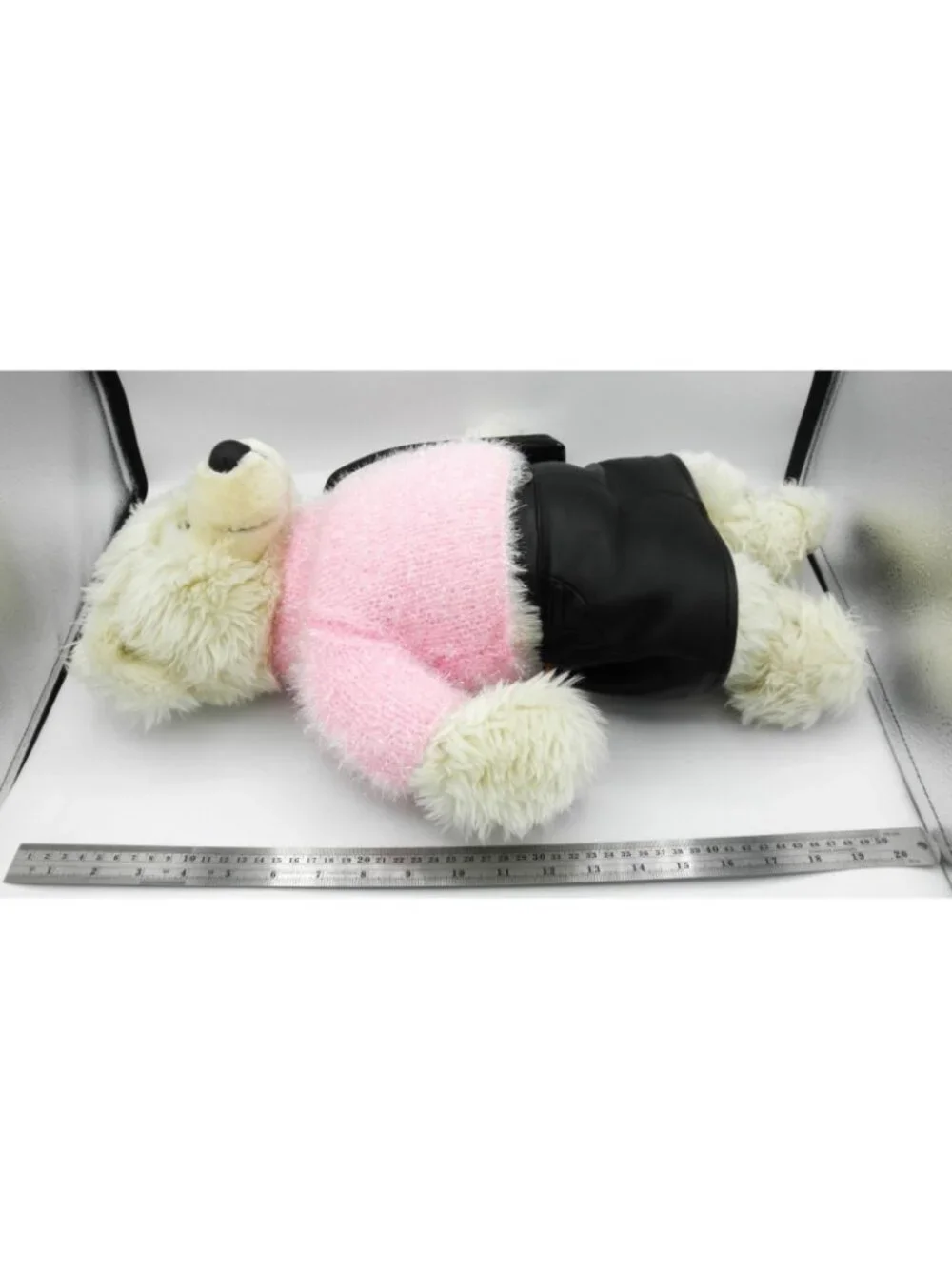 Build A Bear 20" Tan Bear Plush Pink Sparkle Sweater Black Skirt Boots and Purse - Picture 9 of 11